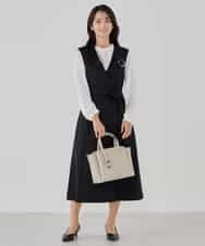 KBECD01099 a.v.v(アー・ヴェ・ヴェ) 【洗える/ストレッチ/セットアップ対応】ダブルクロスロングジレワンピース ネイビー