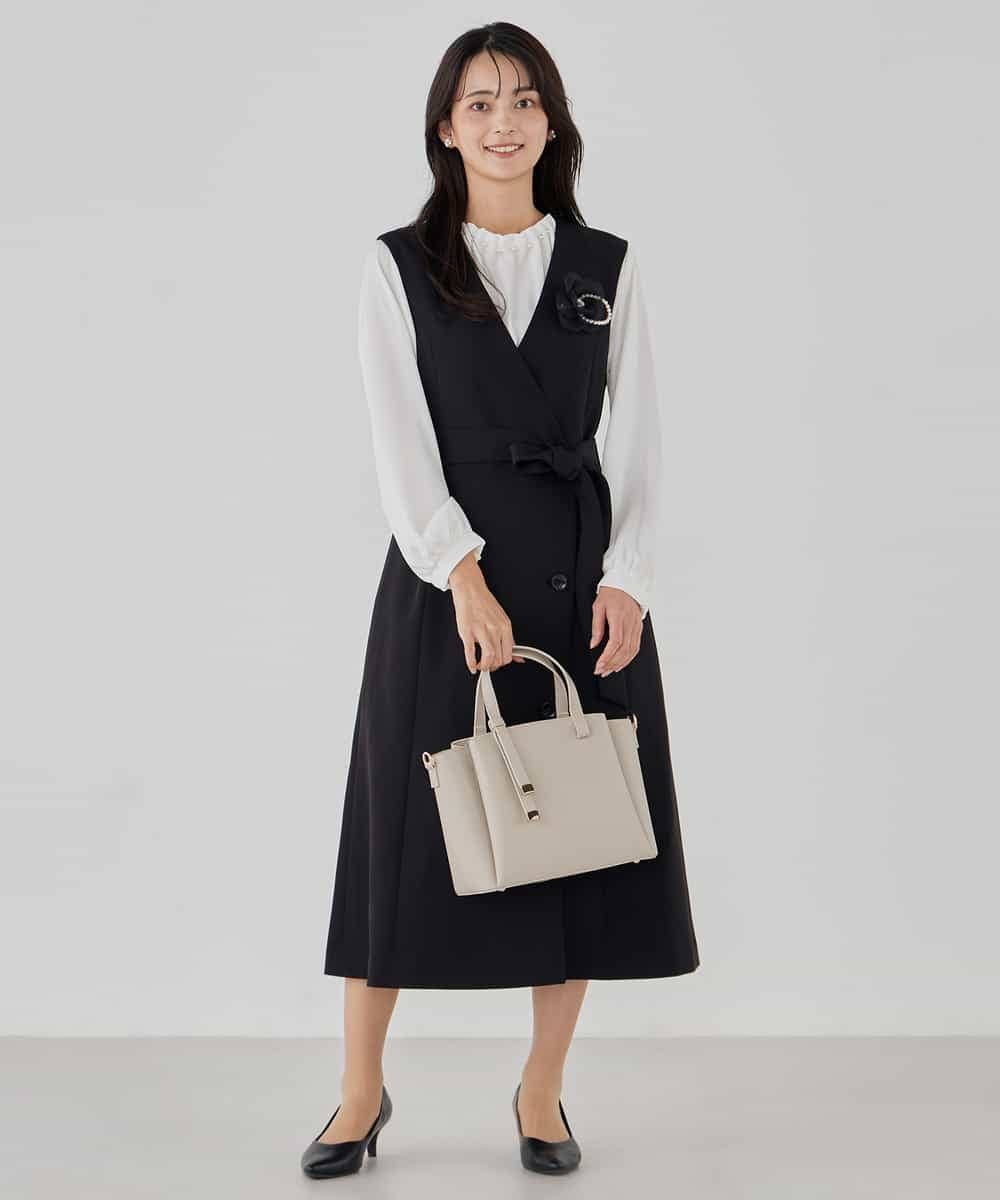 KBECD01099 a.v.v(アー・ヴェ・ヴェ) 【洗える/ストレッチ/セットアップ対応】ダブルクロスロングジレワンピース ネイビー