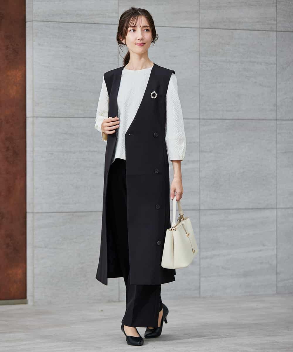 KBECD01099 a.v.v(アー・ヴェ・ヴェ) 【洗える/ストレッチ/セットアップ対応】ダブルクロスロングジレワンピース ネイビー