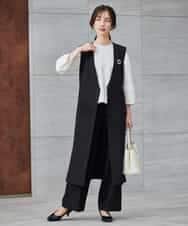 KBECD01099 a.v.v(アー・ヴェ・ヴェ) 【洗える/ストレッチ/セットアップ対応】ダブルクロスロングジレワンピース ネイビー