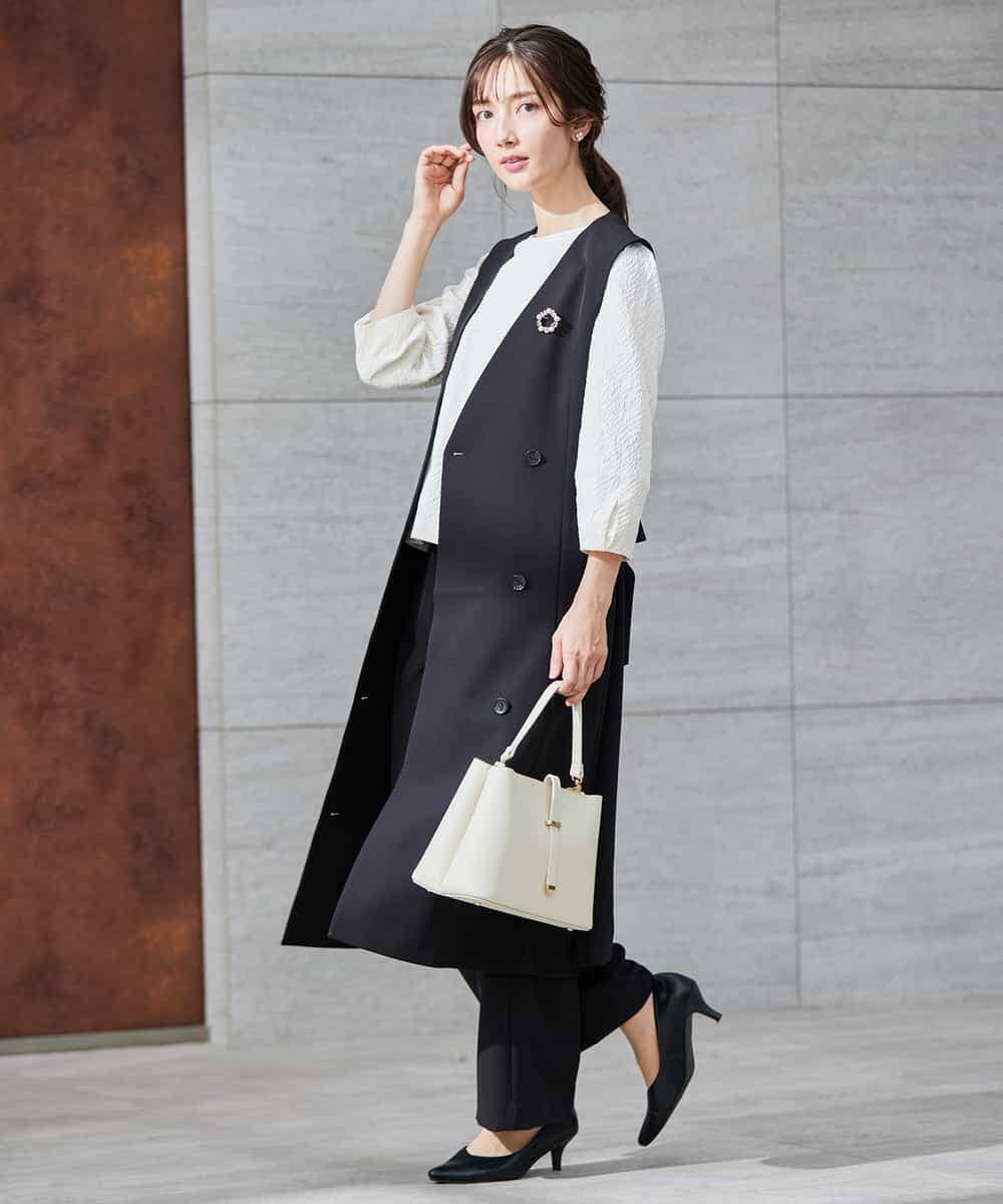 KBECD01099 a.v.v(アー・ヴェ・ヴェ) 【洗える/ストレッチ/セットアップ対応】ダブルクロスロングジレワンピース ネイビー