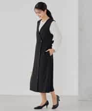 KBECD01099 a.v.v(アー・ヴェ・ヴェ) 【洗える/ストレッチ/セットアップ対応】ダブルクロスロングジレワンピース ネイビー