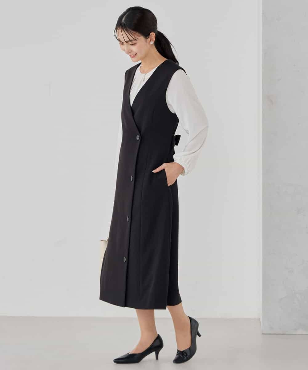 KBECD01099 a.v.v(アー・ヴェ・ヴェ) 【洗える/ストレッチ/セットアップ対応】ダブルクロスロングジレワンピース ネイビー