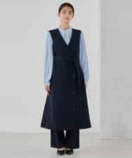 KBECD01099 a.v.v(アー・ヴェ・ヴェ) 【洗える/ストレッチ/セットアップ対応】ダブルクロスロングジレワンピース ネイビー