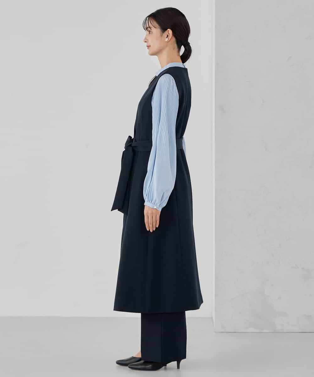 KBECD01099 a.v.v(アー・ヴェ・ヴェ) 【洗える/ストレッチ/セットアップ対応】ダブルクロスロングジレワンピース ネイビー