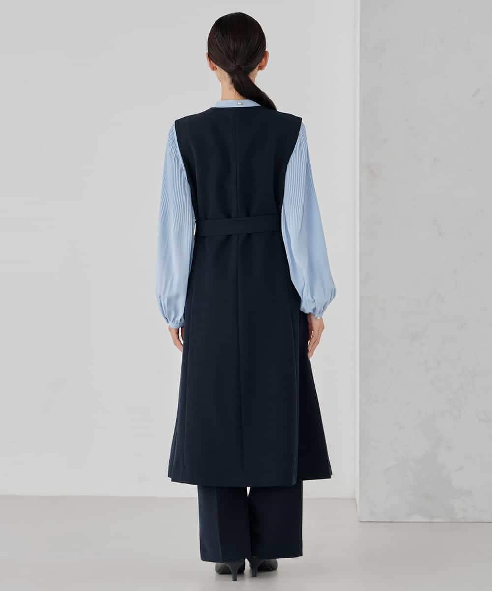 KBECD01099 a.v.v(アー・ヴェ・ヴェ) 【洗える/ストレッチ/セットアップ対応】ダブルクロスロングジレワンピース ネイビー