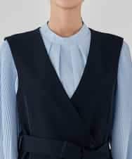 KBECD01099 a.v.v(アー・ヴェ・ヴェ) 【洗える/ストレッチ/セットアップ対応】ダブルクロスロングジレワンピース ネイビー