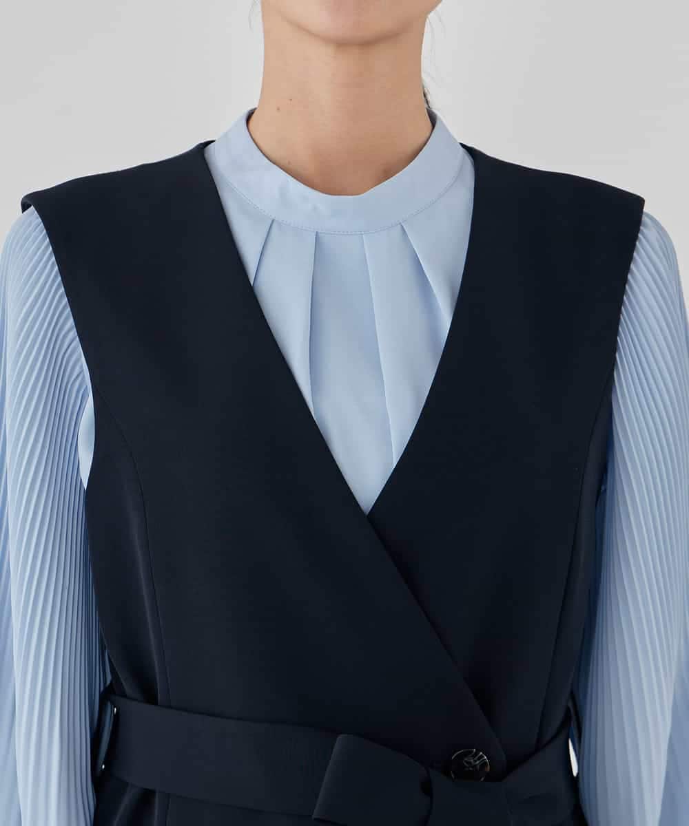 KBECD01099 a.v.v(アー・ヴェ・ヴェ) 【洗える/ストレッチ/セットアップ対応】ダブルクロスロングジレワンピース ネイビー