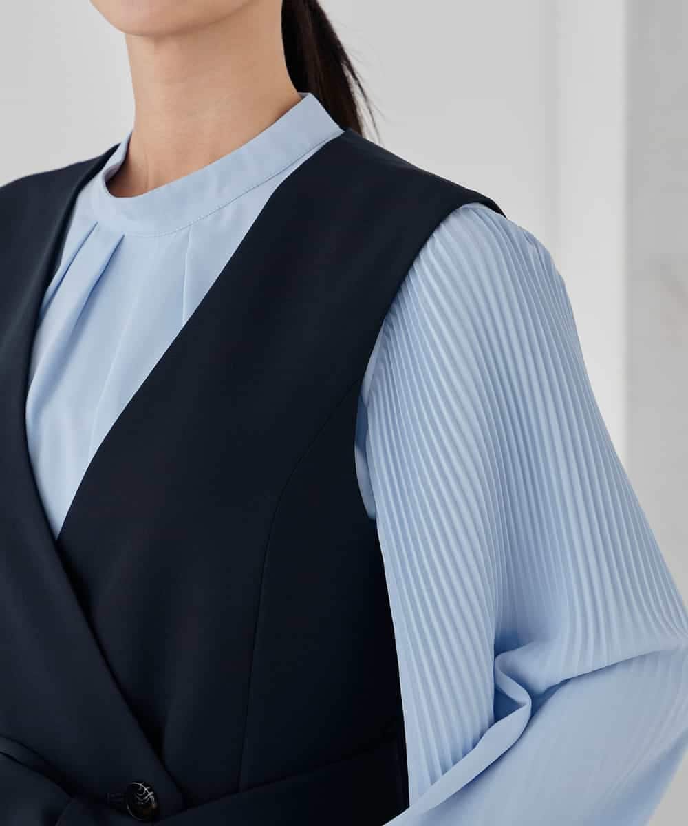 KBECD01099 a.v.v(アー・ヴェ・ヴェ) 【洗える/ストレッチ/セットアップ対応】ダブルクロスロングジレワンピース ネイビー