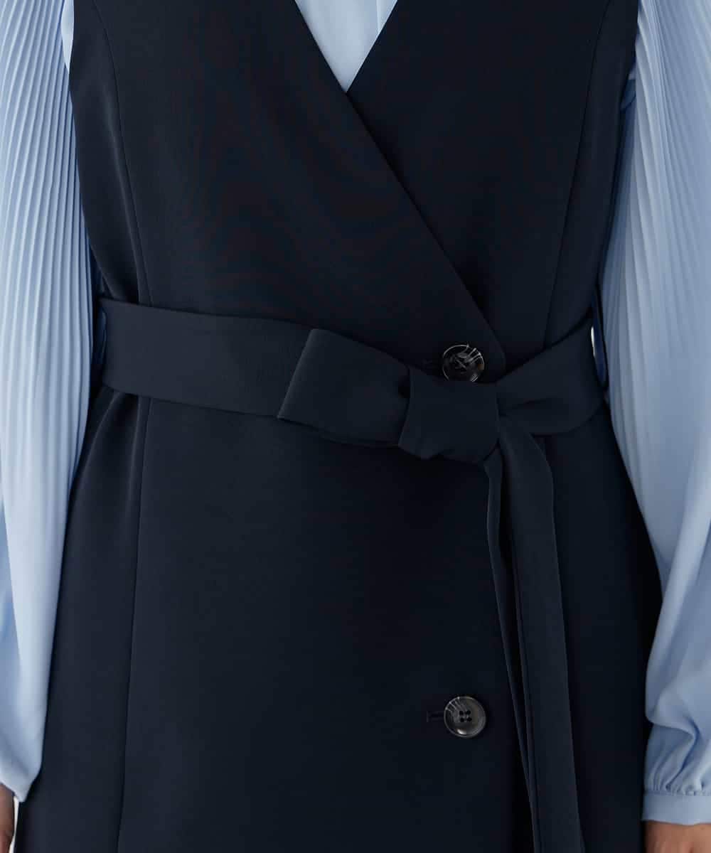 KBECD01099 a.v.v(アー・ヴェ・ヴェ) 【洗える/ストレッチ/セットアップ対応】ダブルクロスロングジレワンピース ネイビー