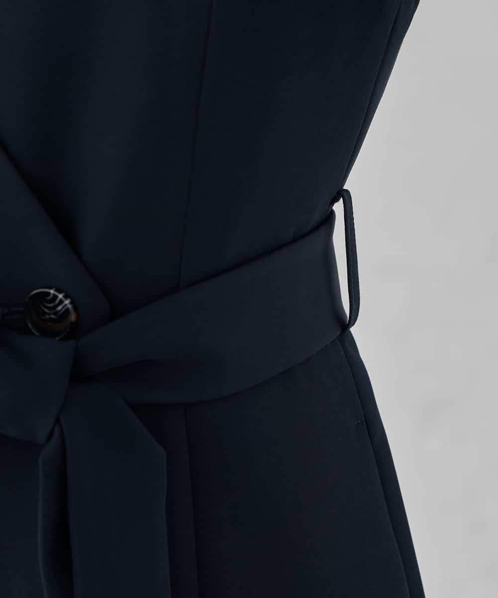 KBECD01099 a.v.v(アー・ヴェ・ヴェ) 【洗える/ストレッチ/セットアップ対応】ダブルクロスロングジレワンピース ネイビー