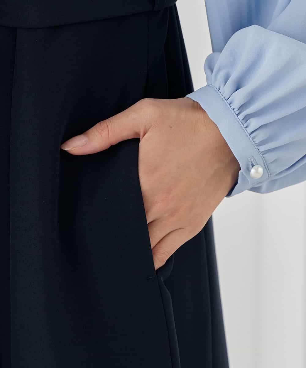 KBECD01099 a.v.v(アー・ヴェ・ヴェ) 【洗える/ストレッチ/セットアップ対応】ダブルクロスロングジレワンピース ネイビー