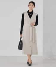 KBECD01099 a.v.v(アー・ヴェ・ヴェ) 【洗える/ストレッチ/セットアップ対応】ダブルクロスロングジレワンピース グレージュ