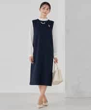 KBECD02119 a.v.v(アー・ヴェ・ヴェ) ツイードボウタイワンピース ネイビー