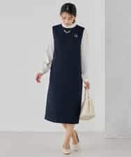 KBECD02119 a.v.v(アー・ヴェ・ヴェ) ツイードボウタイワンピース ネイビー