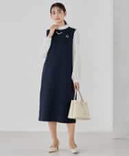 KBECD02119 a.v.v(アー・ヴェ・ヴェ) ツイードボウタイワンピース ネイビー