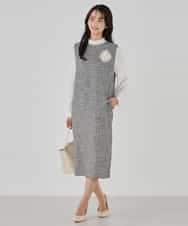 KBECD02119 a.v.v(アー・ヴェ・ヴェ) ツイードボウタイワンピース ネイビー