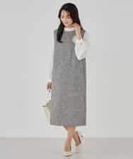 KBECD02119 a.v.v(アー・ヴェ・ヴェ) ツイードボウタイワンピース ネイビー