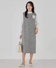 KBECD02119 a.v.v(アー・ヴェ・ヴェ) ツイードボウタイワンピース ネイビー