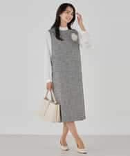 KBECD02119 a.v.v(アー・ヴェ・ヴェ) ツイードボウタイワンピース ネイビー