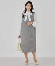 KBECD02119 a.v.v(アー・ヴェ・ヴェ) ツイードボウタイワンピース ネイビー