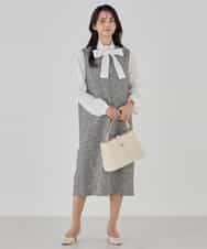 KBECD02119 a.v.v(アー・ヴェ・ヴェ) ツイードボウタイワンピース ネイビー