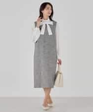 KBECD02119 a.v.v(アー・ヴェ・ヴェ) ツイードボウタイワンピース ネイビー