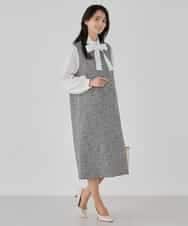 KBECD02119 a.v.v(アー・ヴェ・ヴェ) ツイードボウタイワンピース ネイビー