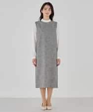 KBECD02119 a.v.v(アー・ヴェ・ヴェ) ツイードボウタイワンピース ネイビー