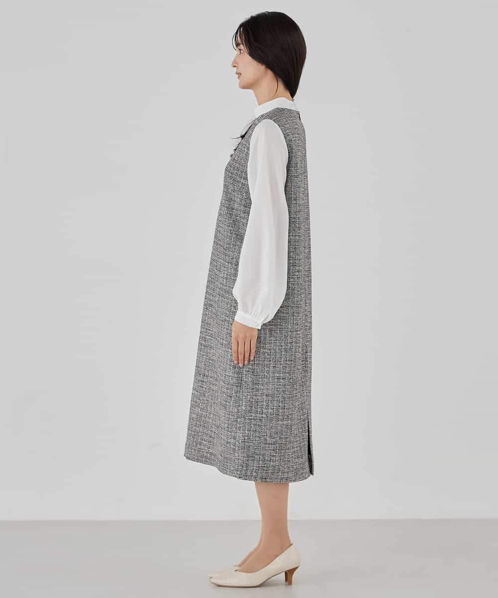 KBECD02119 a.v.v(アー・ヴェ・ヴェ) ツイードボウタイワンピース ネイビー