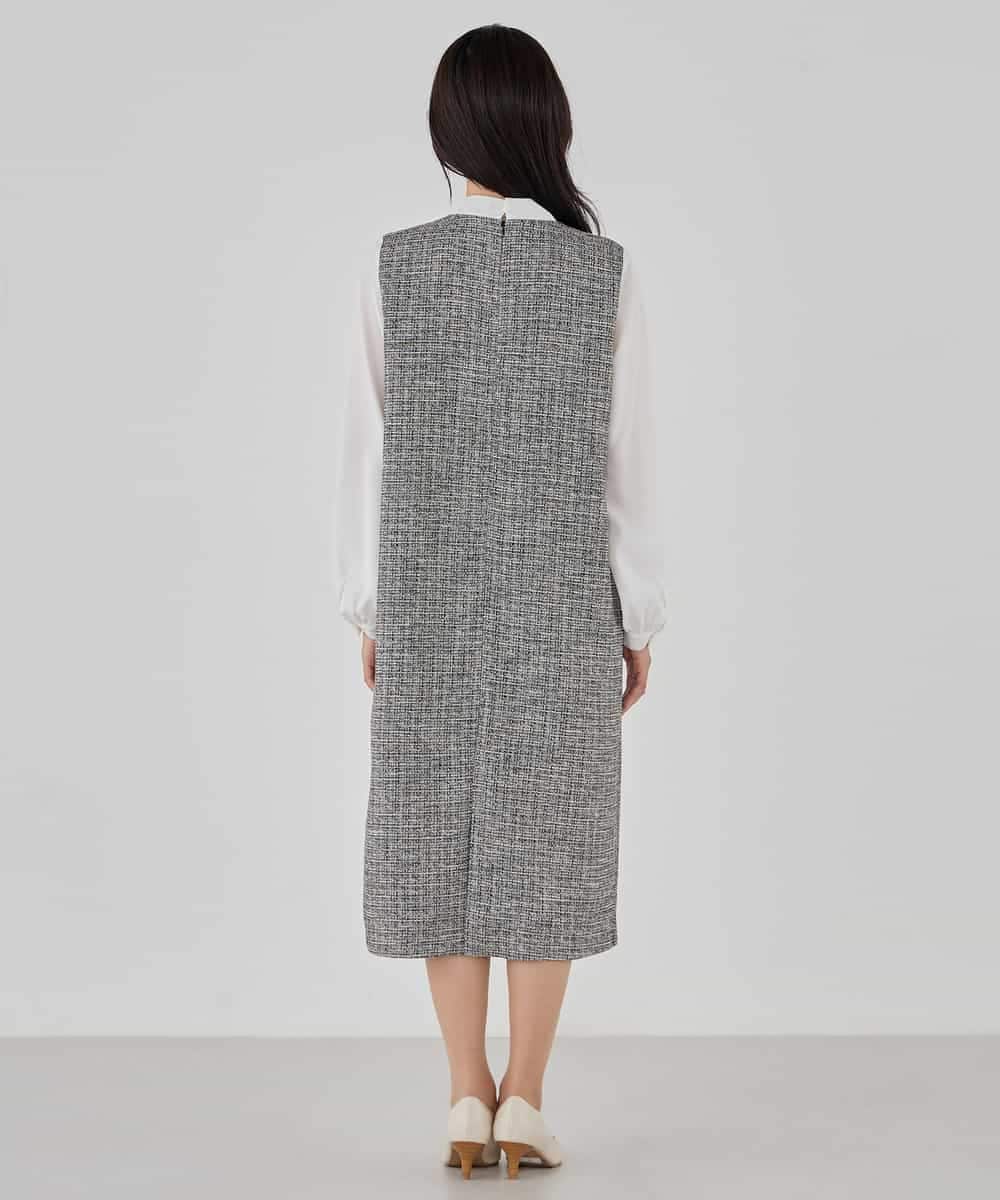 KBECD02119 a.v.v(アー・ヴェ・ヴェ) ツイードボウタイワンピース ネイビー