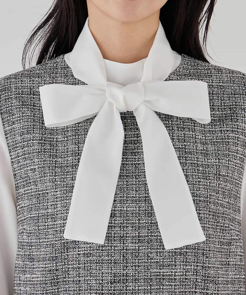 KBECD02119 a.v.v(アー・ヴェ・ヴェ) ツイードボウタイワンピース ネイビー