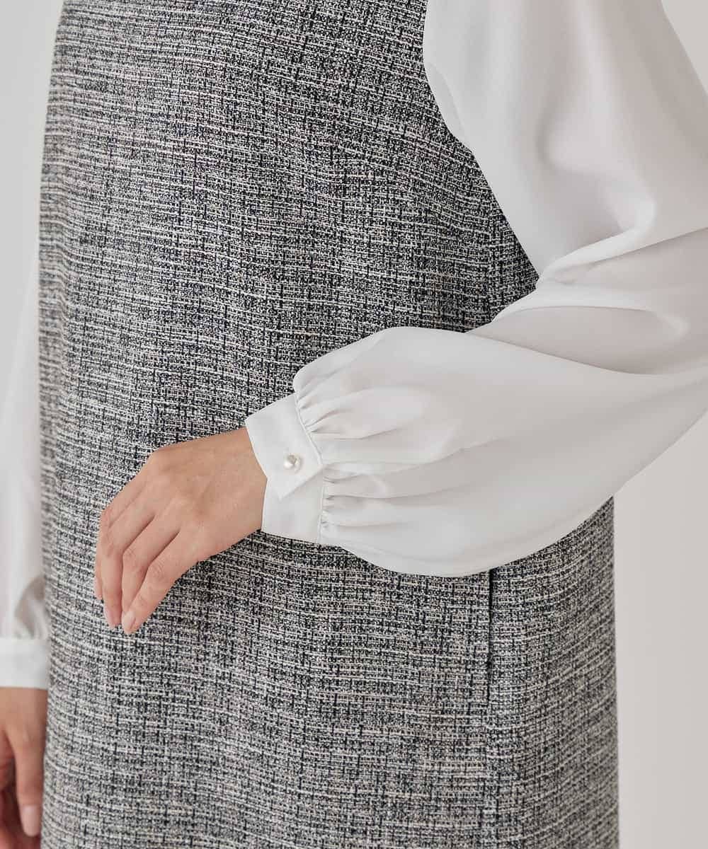 KBECD02119 a.v.v(アー・ヴェ・ヴェ) ツイードボウタイワンピース ネイビー