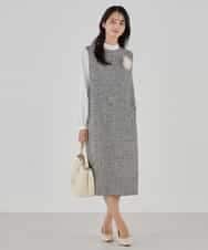 KBECD02119 a.v.v(アー・ヴェ・ヴェ) ツイードボウタイワンピース ダークグレー