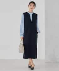 KBECD03089 a.v.v(アー・ヴェ・ヴェ) 【洗える/ストレッチ】ダブルクロスジャンパードレス ネイビー