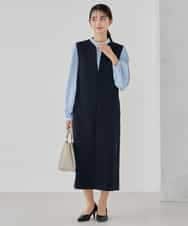 KBECD03089 a.v.v(アー・ヴェ・ヴェ) 【洗える/ストレッチ】ダブルクロスジャンパードレス ネイビー