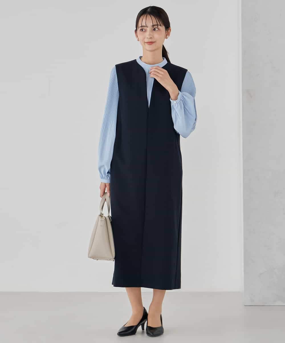 KBECD03089 a.v.v(アー・ヴェ・ヴェ) 【洗える/ストレッチ】ダブルクロスジャンパードレス ネイビー