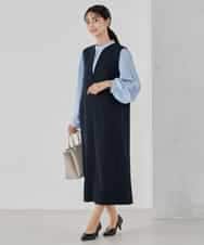 KBECD03089 a.v.v(アー・ヴェ・ヴェ) 【洗える/ストレッチ】ダブルクロスジャンパードレス ネイビー