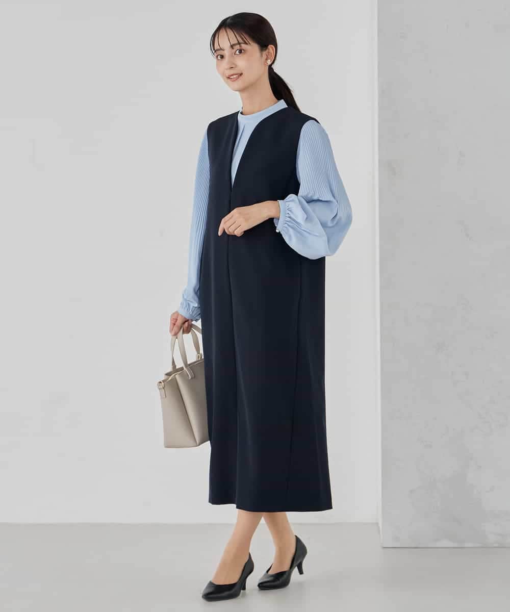 KBECD03089 a.v.v(アー・ヴェ・ヴェ) 【洗える/ストレッチ】ダブルクロスジャンパードレス ネイビー