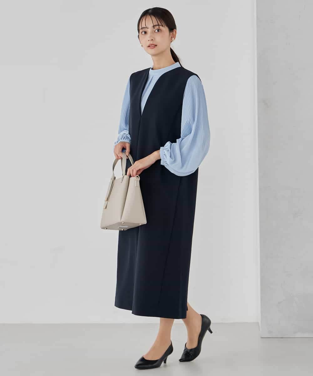 KBECD03089 a.v.v(アー・ヴェ・ヴェ) 【洗える/ストレッチ】ダブルクロスジャンパードレス ネイビー