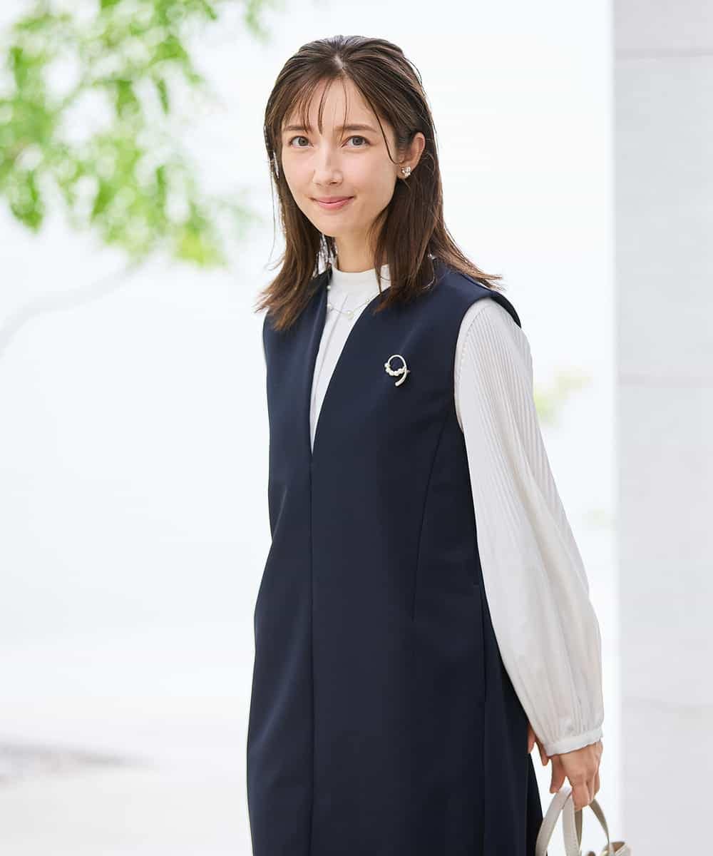 KBECD03089 a.v.v(アー・ヴェ・ヴェ) 【洗える/ストレッチ】ダブルクロスジャンパードレス ネイビー