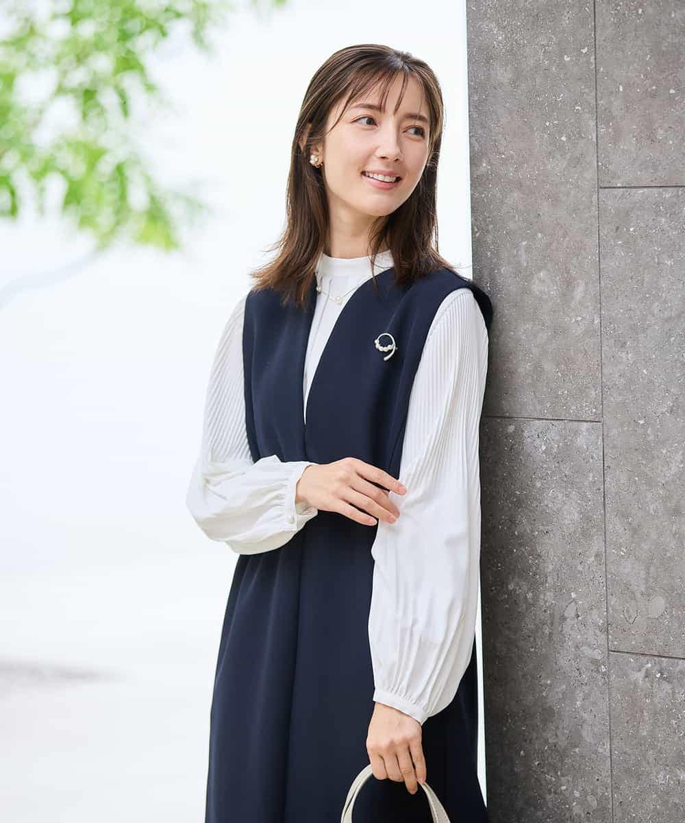 KBECD03089 a.v.v(アー・ヴェ・ヴェ) 【洗える/ストレッチ】ダブルクロスジャンパードレス ネイビー