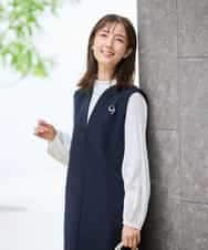 KBECD03089 a.v.v(アー・ヴェ・ヴェ) 【洗える/ストレッチ】ダブルクロスジャンパードレス ネイビー