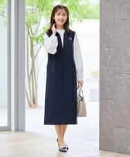 KBECD03089 a.v.v(アー・ヴェ・ヴェ) 【洗える/ストレッチ】ダブルクロスジャンパードレス ネイビー