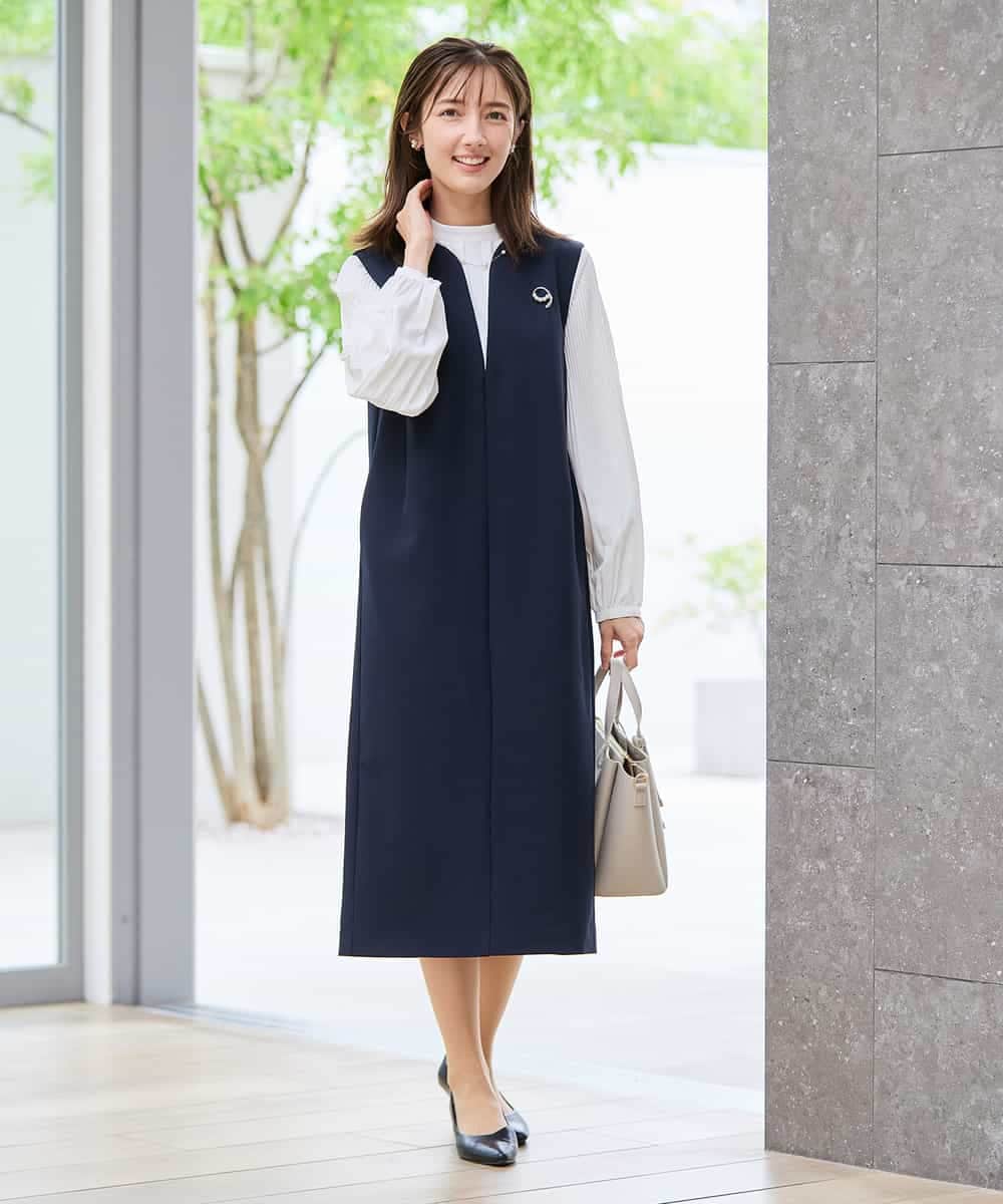 KBECD03089 a.v.v(アー・ヴェ・ヴェ) 【洗える/ストレッチ】ダブルクロスジャンパードレス ネイビー