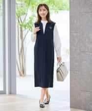 KBECD03089 a.v.v(アー・ヴェ・ヴェ) 【洗える/ストレッチ】ダブルクロスジャンパードレス ネイビー