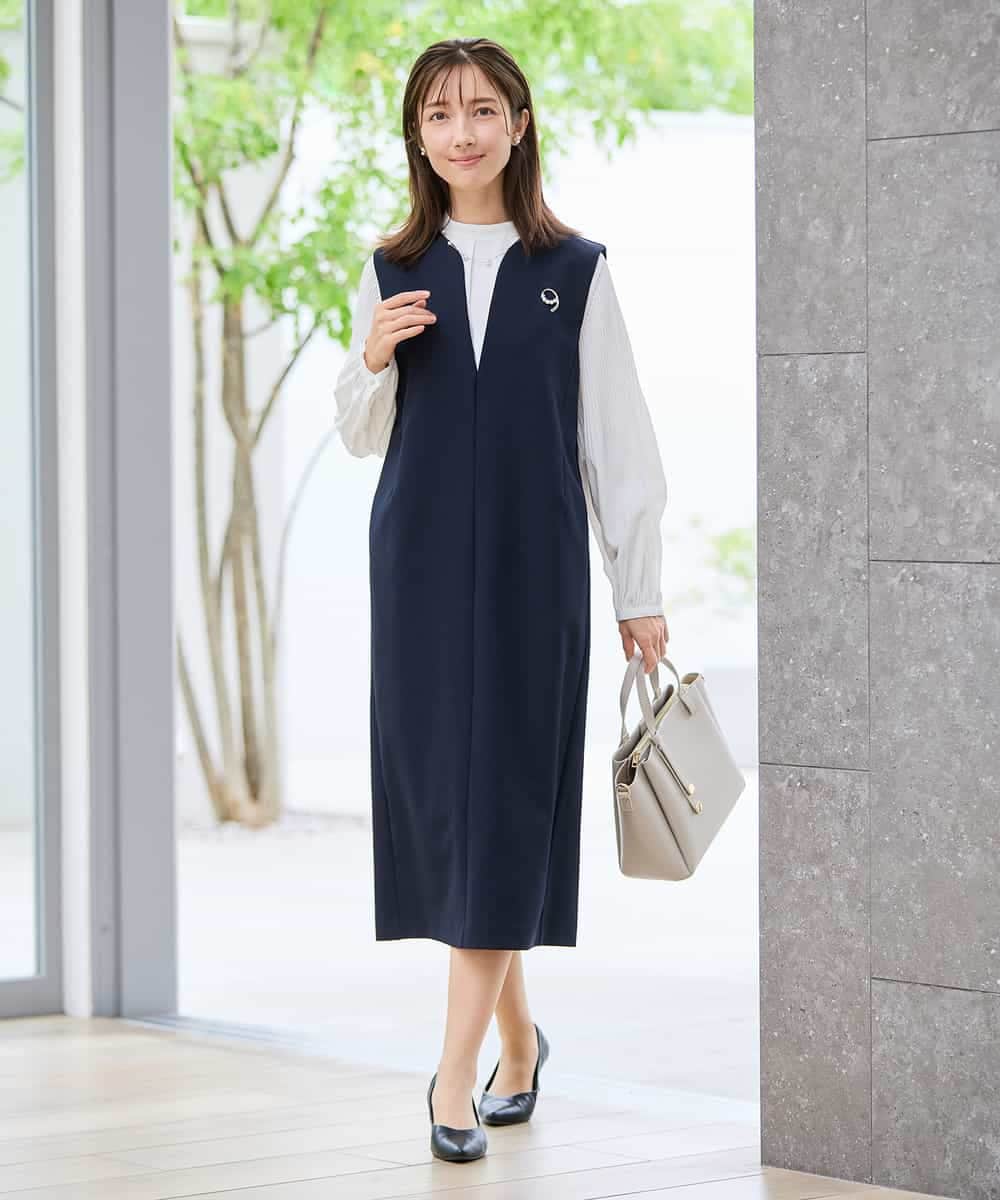 KBECD03089 a.v.v(アー・ヴェ・ヴェ) 【洗える/ストレッチ】ダブルクロスジャンパードレス ネイビー