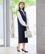 KBECD03089 a.v.v(アー・ヴェ・ヴェ) 【洗える/ストレッチ】ダブルクロスジャンパードレス ネイビー