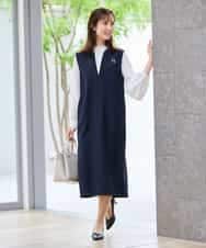 KBECD03089 a.v.v(アー・ヴェ・ヴェ) 【洗える/ストレッチ】ダブルクロスジャンパードレス ネイビー