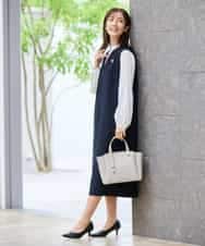 KBECD03089 a.v.v(アー・ヴェ・ヴェ) 【洗える/ストレッチ】ダブルクロスジャンパードレス ネイビー